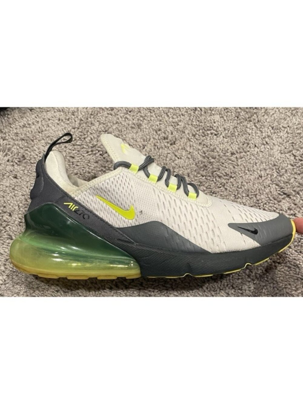 Nike Air Max 270 Platinum Tint Volt White Grey - Mens Size 10.5 - CJ0550-001 95